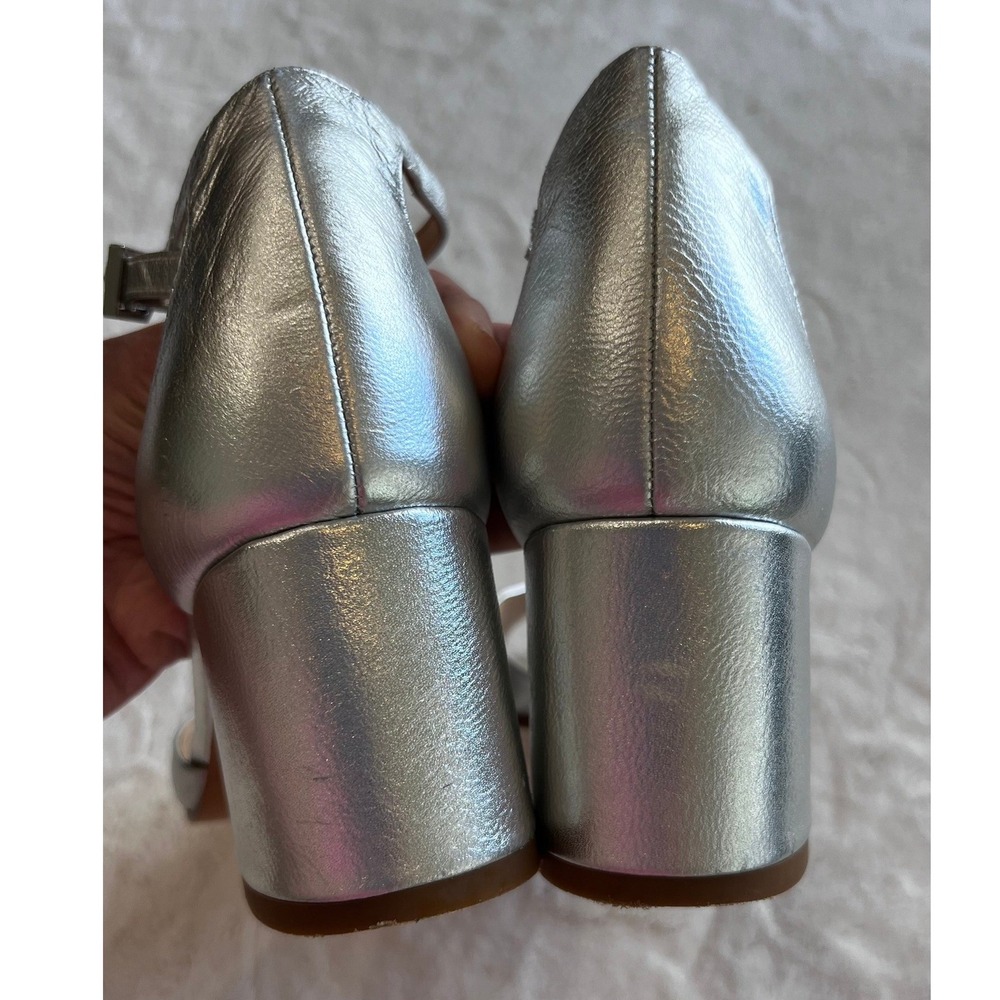 Sam Edelman Susie Silver Metallic Block Heel Sandals Ankle Strap Womens Size 6 - Picture 6 of 9